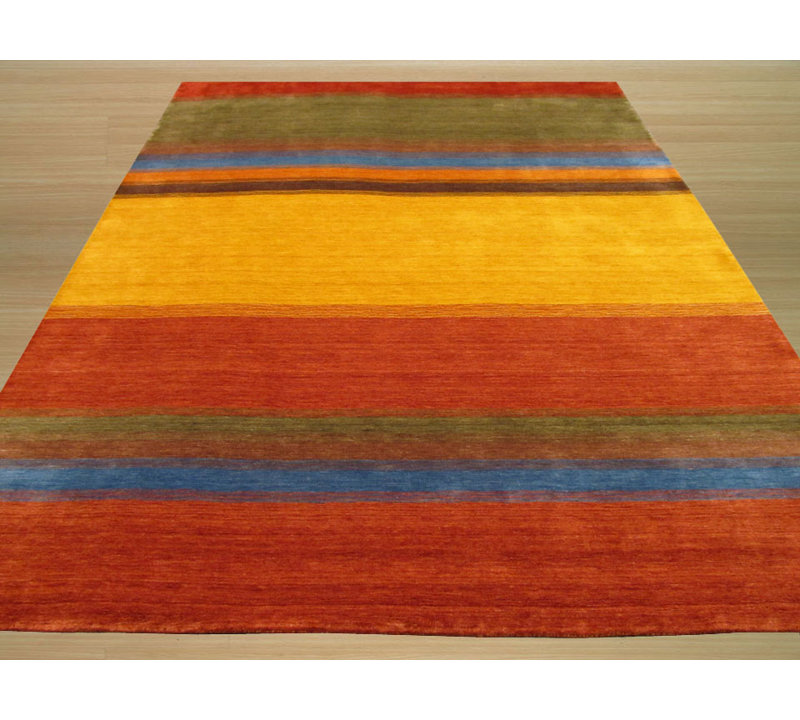 Tapis jaune / rouge / vert en laine tissé à la main Io, Rectangle de 10 pi x 14 pi
