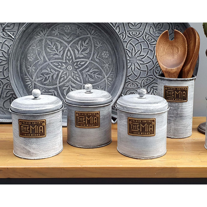 Metal Jar - Set of 3, 17cm H x 13cm W x 13cm D