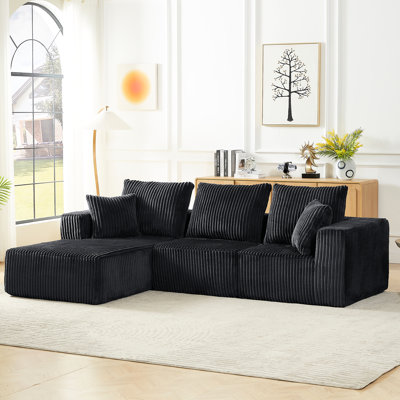 4 - Seater Corduroy Modular Sectional Cloud Couch, Dark Grey For Living Room, Instant Use, Pocket Spring And Sponge Comfort, Elegant Style Modern No Assembly, Comfort With Spring, Multi Functional