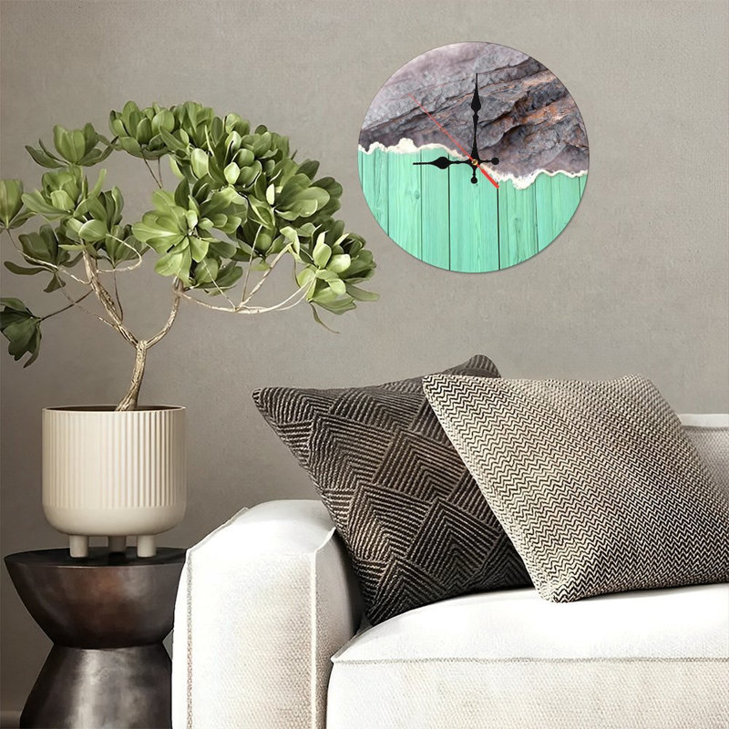 Horloge murale ronde en bois 10 po, mouvement à quartz silencieux, imprimé UV, à piles, Ardoise verte