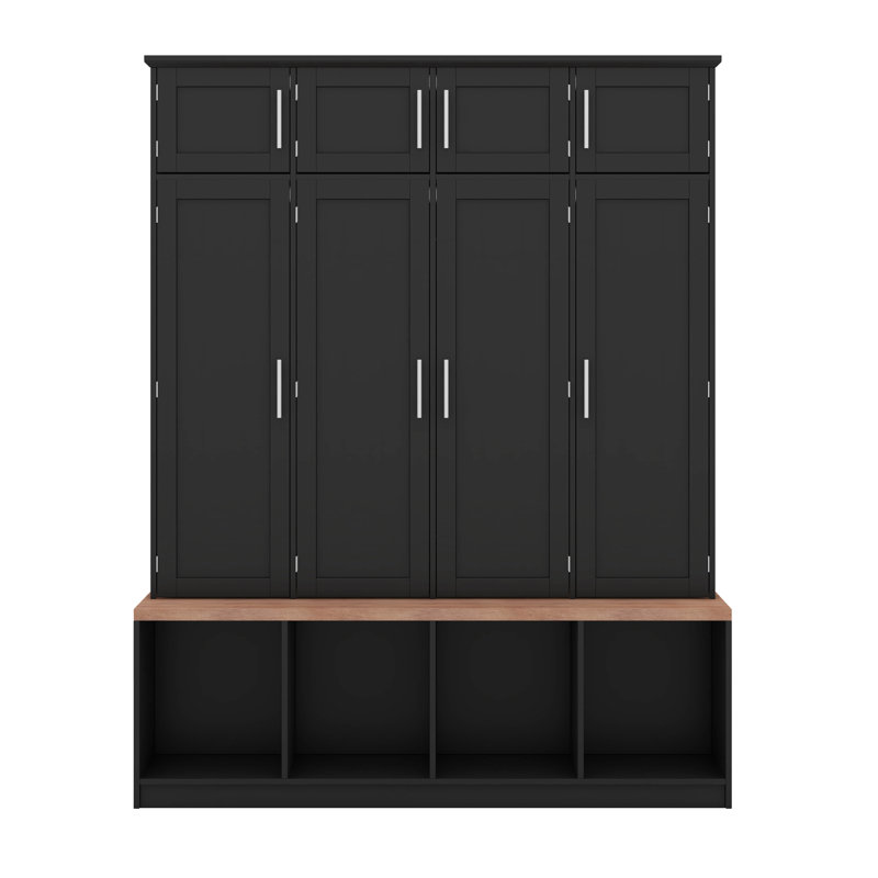 Arbre d'entrée avec banc et compartiments de rangement pour chaussures, armoire d'entrée multifonctionnelle à panneau de particules avec 4 crochets de suspension