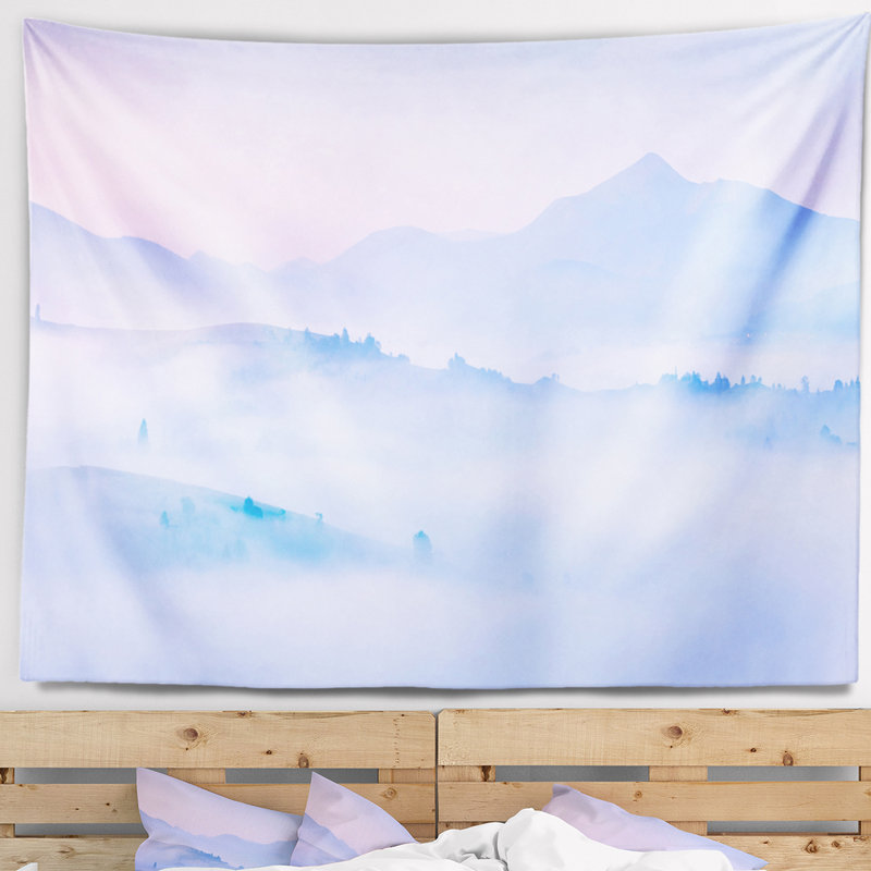 Tapisserie en polyester silhouette des montagnes de montagne avec accessoires suspendus inclus, H 50 po x l 60 po