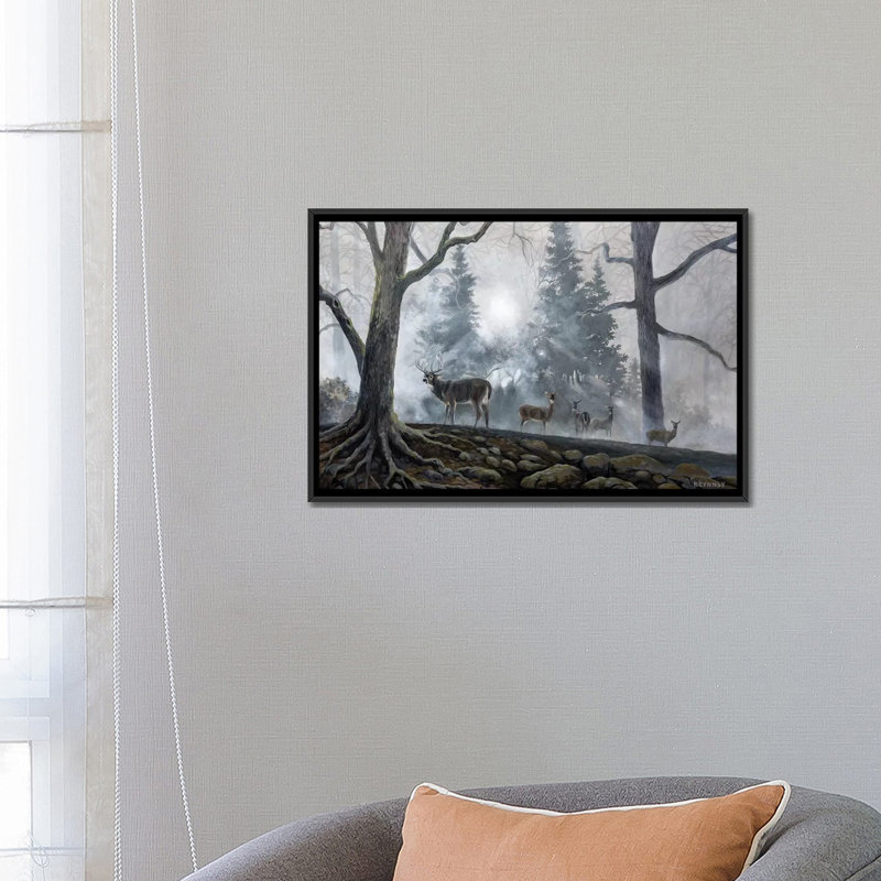 « cerf path i », impression sur toile, H 18 po x l 26 po x P 1,5 po, Toile avec cadre noir, Pas de tapis