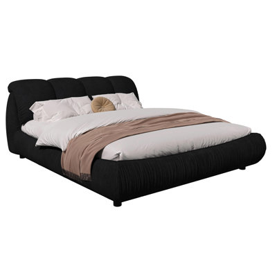 Queen Size Luxury Upholstered Platform Bed with Oversized Padded Backrest and Solid Wood Frame,suitable for Multiple heights of mattresses,Black