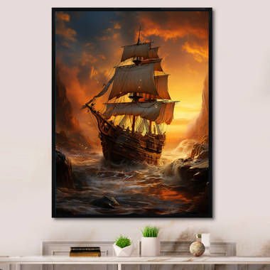 Pirate Boat Plunderers Legacy - Pirate Wall Decor Longshore Tides Size: 44 H x 34 W x 1.5 D, Format: Wrapped Canvas