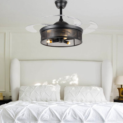 Ventilateur de plafond rétractable noir 4 pales 42 pouces avec télécommande