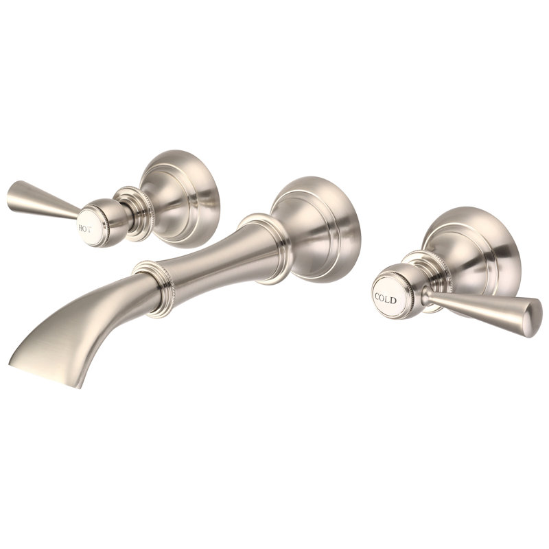2-handle Bathroom Faucet, Polished Nickel, Metal Lever Handles with Labels