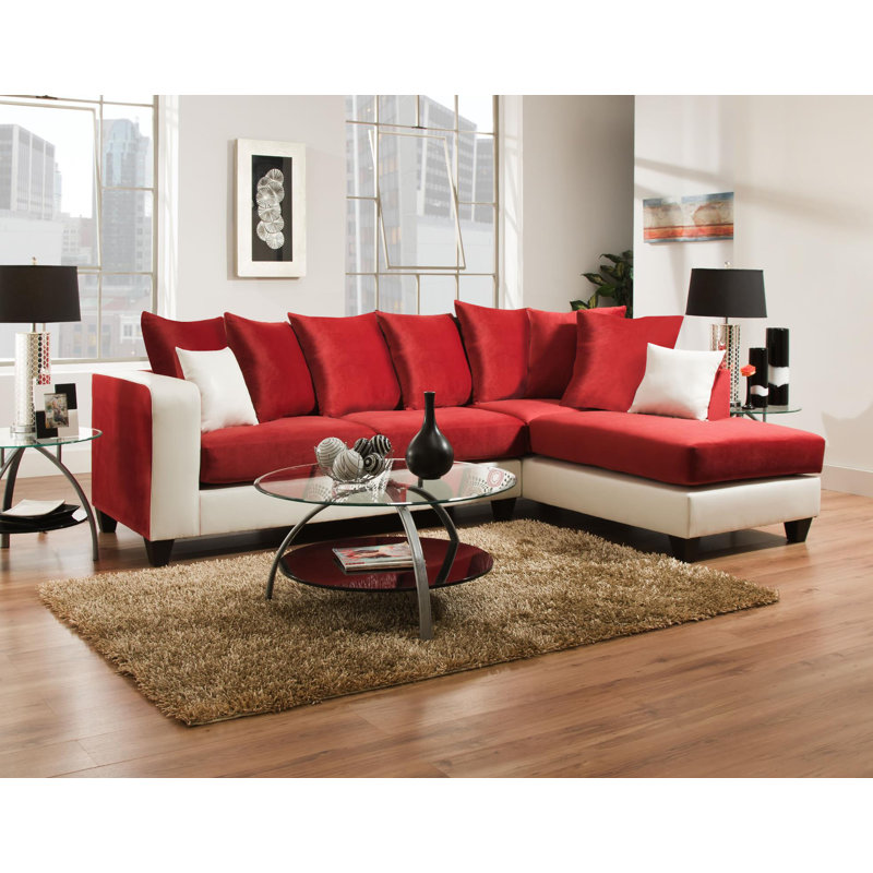Canapé modulaire rembourré, Similicuir blanc / mélange de polyester rouge