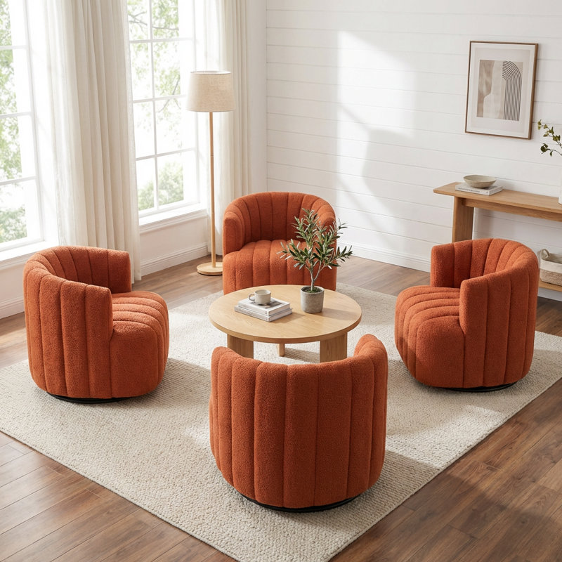 Bryonie Upholstered Swivel Barrel Chair, Orange