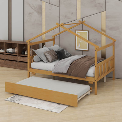 Lit double en bois avec lit gigogne