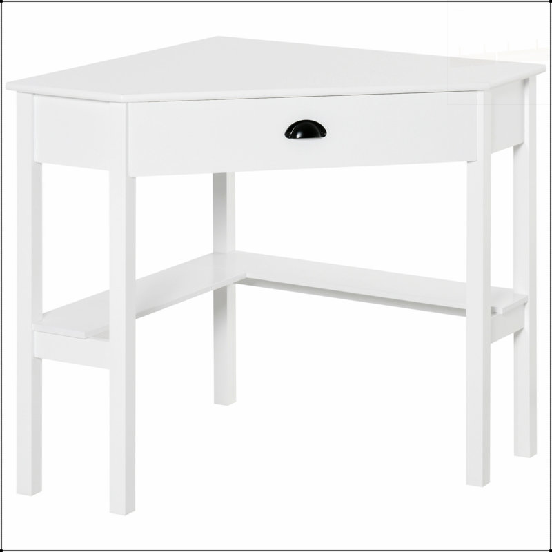 Bureau d'angle triangulaire avec tiroir et tablettes HOMcom pour une utilisation efficace dans les petits espaces, bureau à domicile ou poste de travail