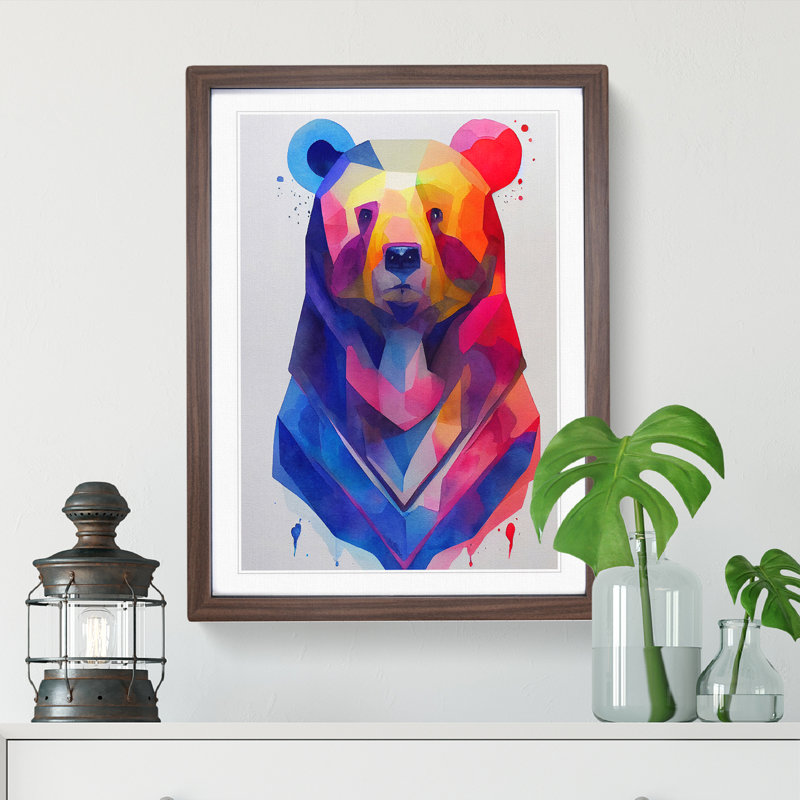 Splashed Bear No.1 Abstract - Wall Art, 48cm H x 36cm W, Walnut Framed, White