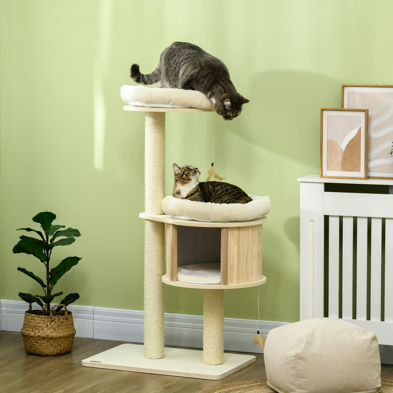 Tour pour chat à 3 niveaux, poteaux à griffer, coussins moelleux et espaces de jeu. Sécuritaire pour les petits chats, pour recevoir les arbres présentés par les coussins, pour les petits chats. , Avec
