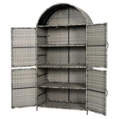 Zenith Coastal Outdoor Wicker Storage Cabinet with Arched Top, Shelves and 4 Doors