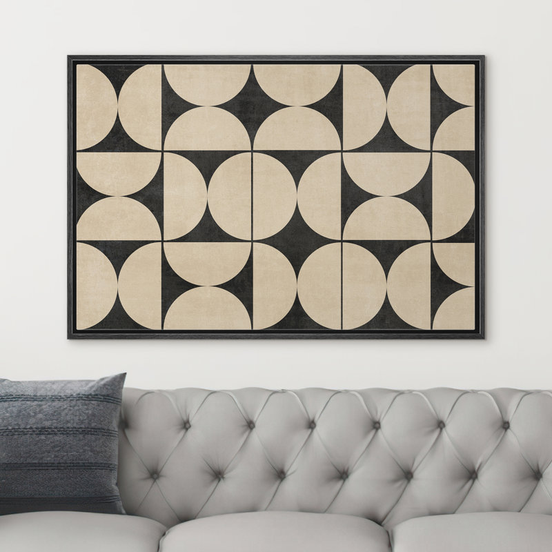 Impression sur toile encadrée de chambre à coucher Mid Mid Century Modern, Noir, noir, noir, noir, H 24 po x l 36 po