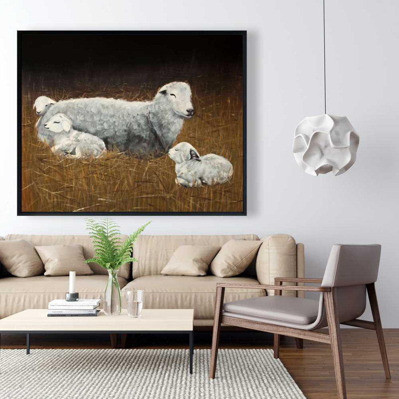 Mouton et agneaux - Beige, salon, décoration sur toile encadrée