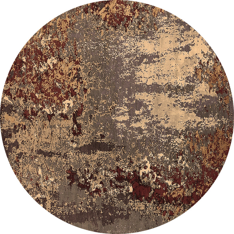 Tapis en laine / polyester abstrait tissé à la machine en brun / rouille / gris, Rond 5 pi