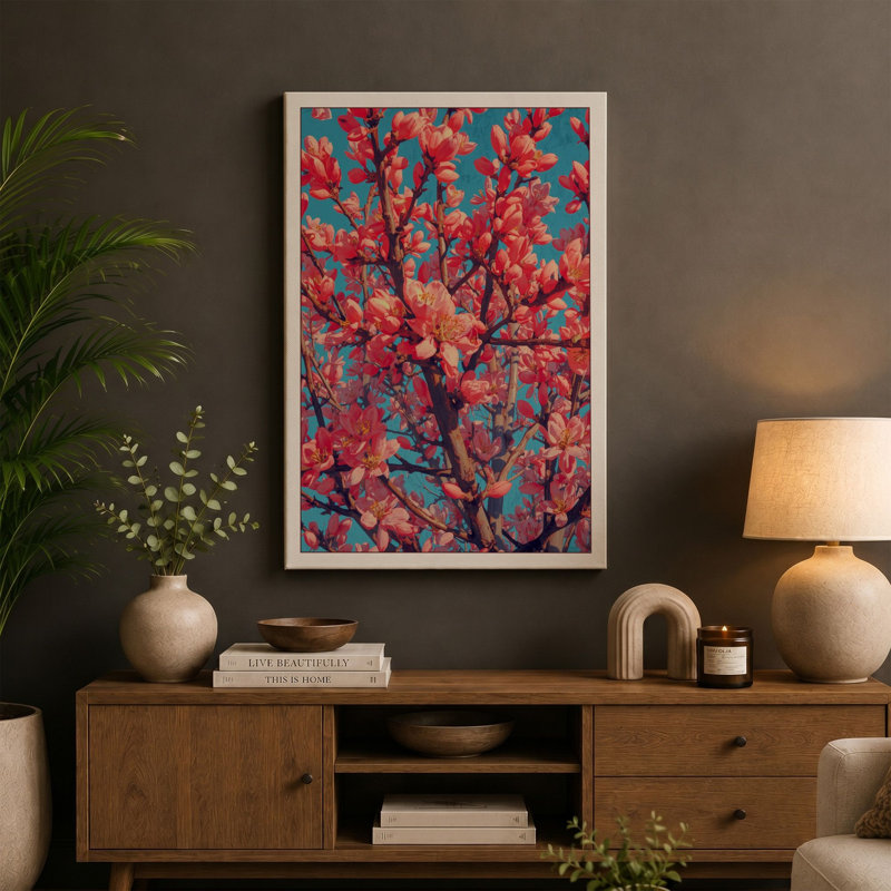 Cherry Blossom in Spring Botanical - Wrapped Canvas, 30x20 - 76.2 x 50.8 cm, Sage Border