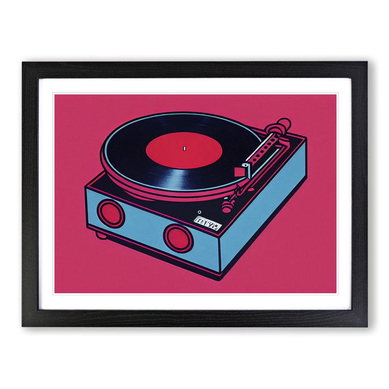 Vinyl Record Player Pop Art Abstract - Framed Print, Black, 46cm H x 64cm W x 2cm D