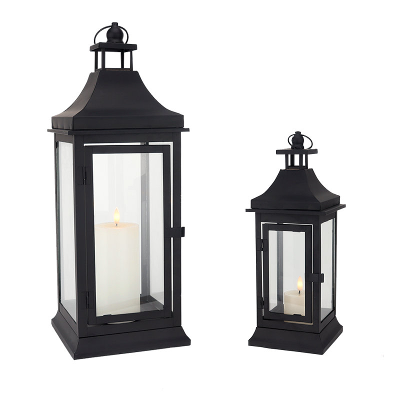 Winston Porter Set Of 2 13''&19.5''tall Outdoor Candle Lanterns, Black
