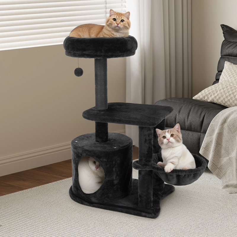 36.8" Black Velvet Gothic Cat Tree with Scratching Posts