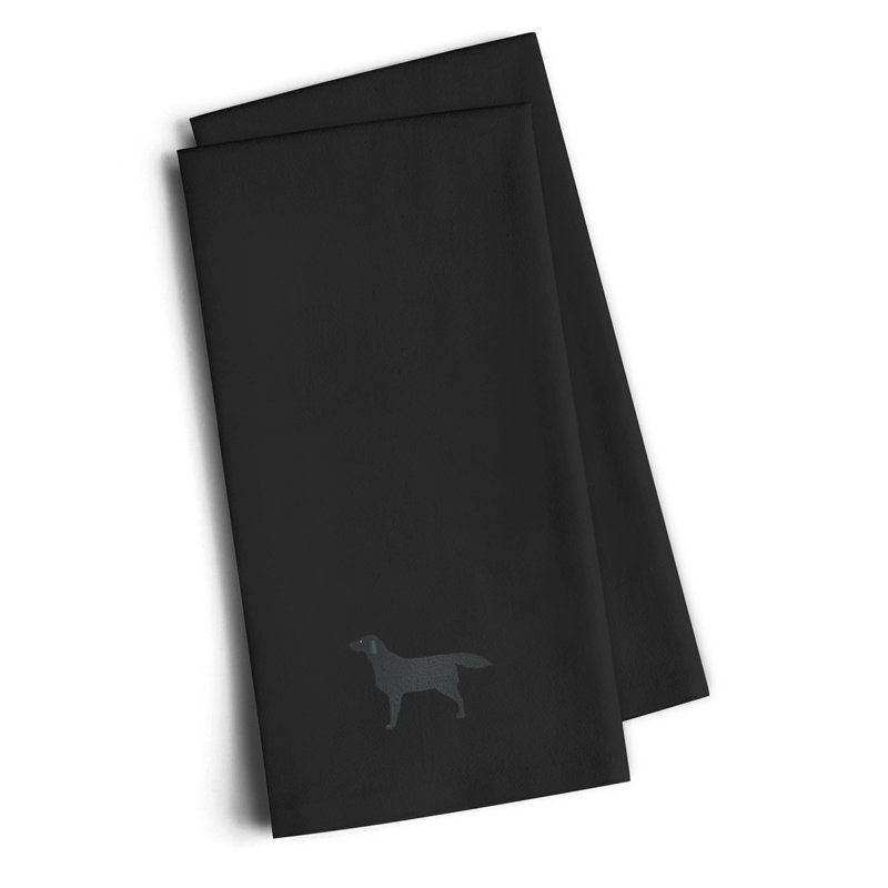 Serviette de cuisine à broderie à broderie à l’extracteur labrador, Noir, H 25 po x l 16 po x P 0,1 po