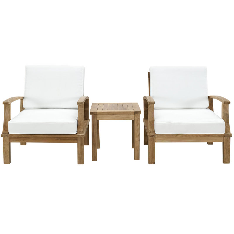Modway Marina 3 Piece Outdoor Patio Teak Set, White