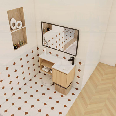 Wall-Mounted Design Bathroom Vanity with Sink,Soft-Close Door,and Open Shelves