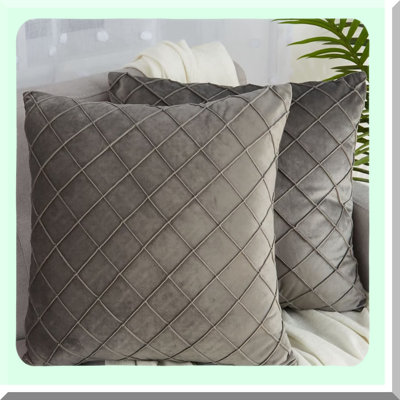 Velvet Pleated Pillow Covers - Set of 2 | Soft Square Cushion Cases for Couch Sofa Bed | Cute Home Decor Pillows