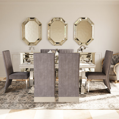 7 Piece Luxury Dining Table Set With 6 Velvet Dining Chairs