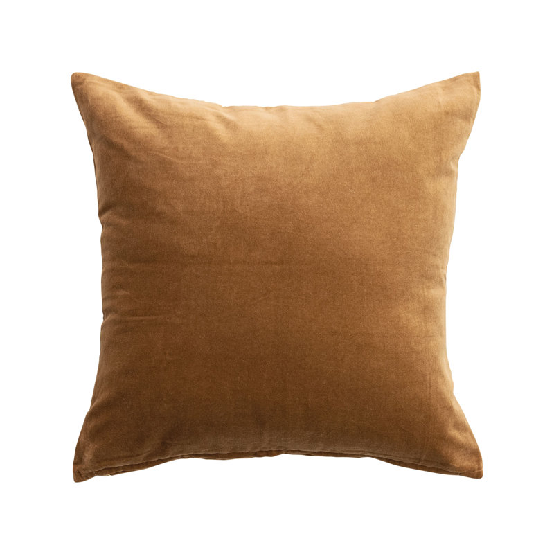 Coussin en coton et velours, Carré 18 po, Brun