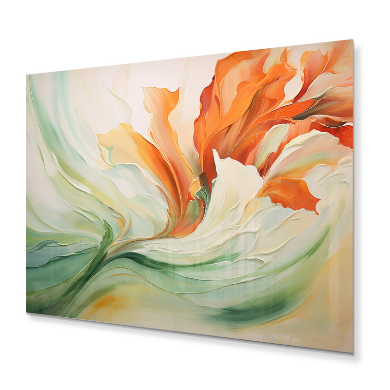 Green Flowing Petals - Reproduction botanique abstraite sur métal, H 12 po x l 20 po