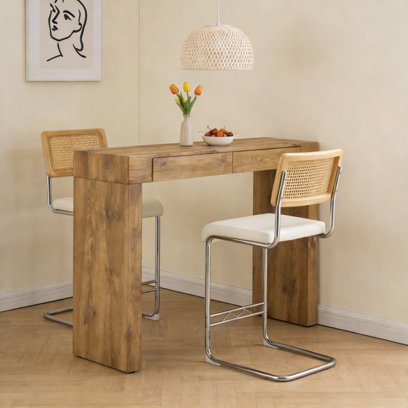 Ensemble de 2 pièces de chaise de bar en cuir PU, jumelé à une table de bar à grain de bois, avec fonction de rangement, convient aux restaurants et aux cafés