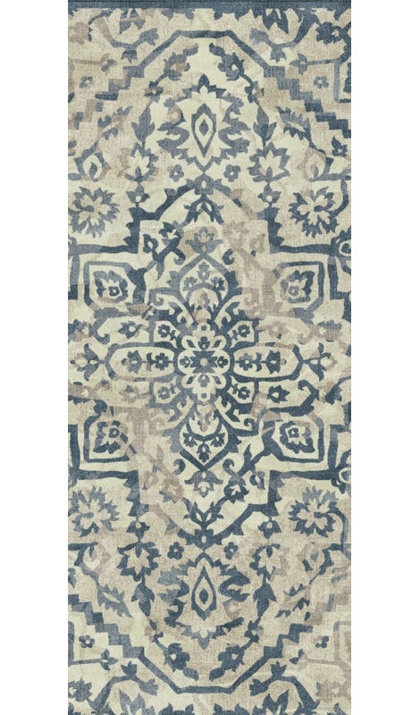 Tapis crème / bleu marine Evanoff, Tapis de couloir 2 pi 2 po x 8 pi