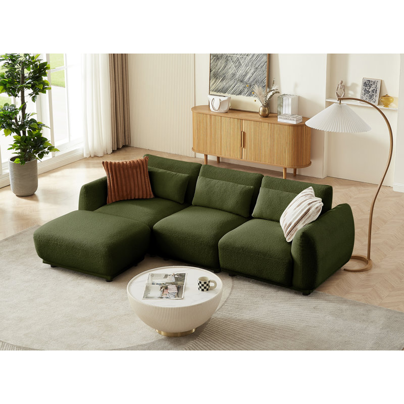  Canapé modulaire rembourré 4 pièces Latitude Run® - Idéal pour le salon, confortable et élégant - Boucle verte, Laine verte