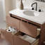   Ensemble de meuble-lavabo mural ovale simple 36 po avec comptoir à quartz blanc Carrara, Ensuko-447622724-447622727