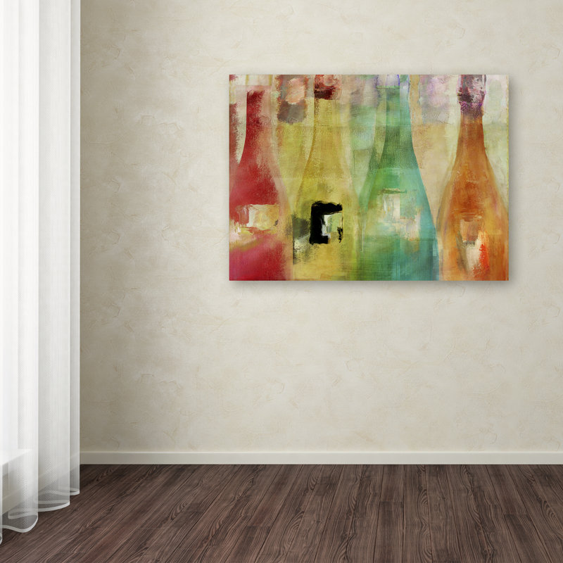 Colorful Wine Bottles Canvas Art in Wooden Frame