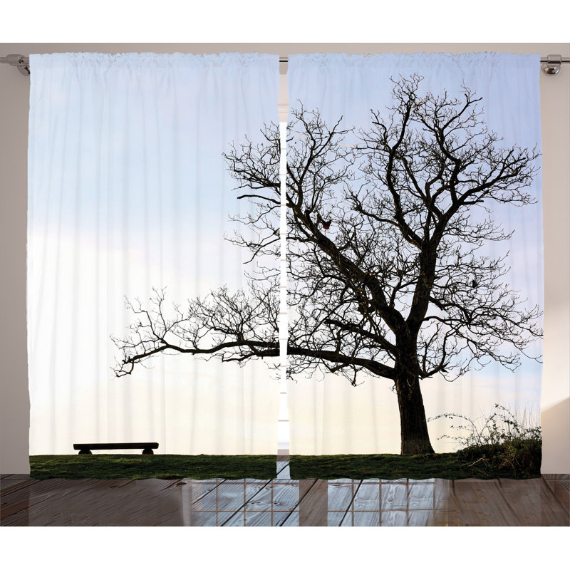 Nash Bench and Tree Pale Decor Graphic Print Semi-Sheer Rod Pocket Curtain Panels, 54" x 96"