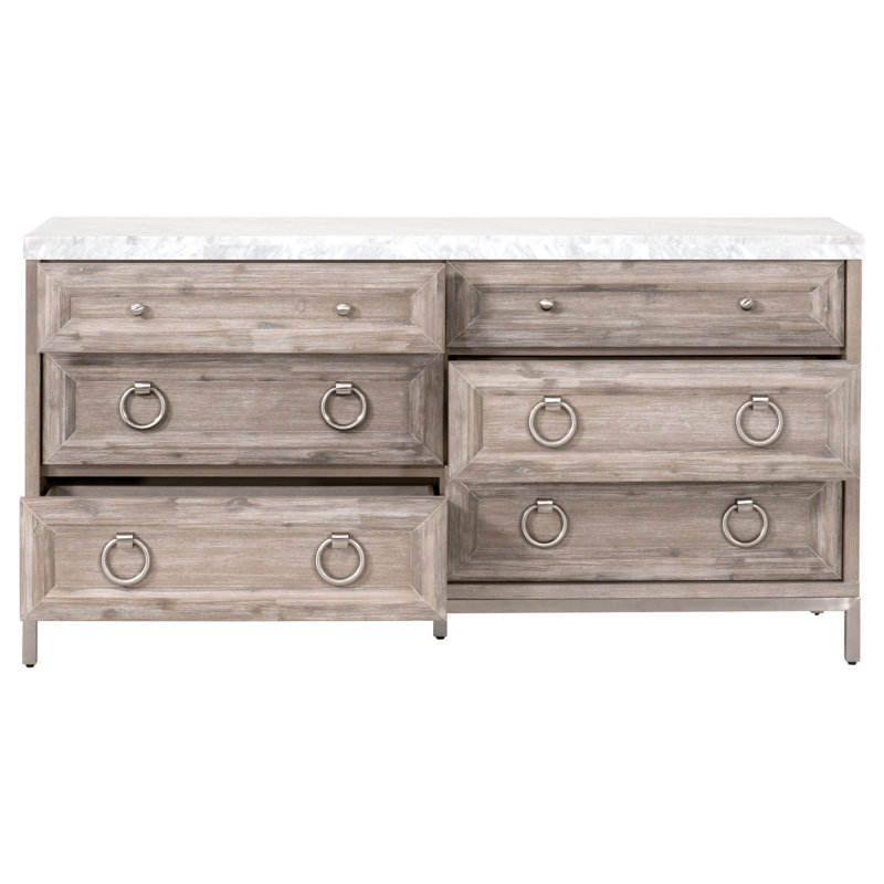 Fitz 6 Drawer 71" W Solid Wood Double Dresser, Natural Gray