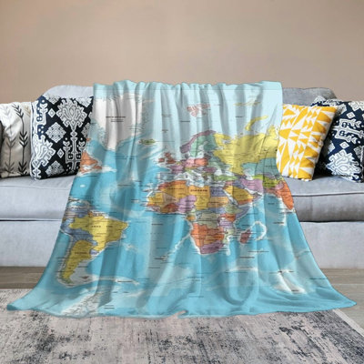 Autua World Map Countries Major Cities Warm Lightweight Blanket Soft Fleece Throw Blanket for Living Rooms Sofa Decor All Seasons Excellent Hand Feel 40x50in