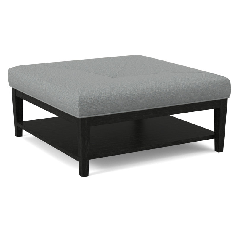 Hammond Square Ottoman, Antique Black Finish, Light Blue Performance Fabric; 0851-55