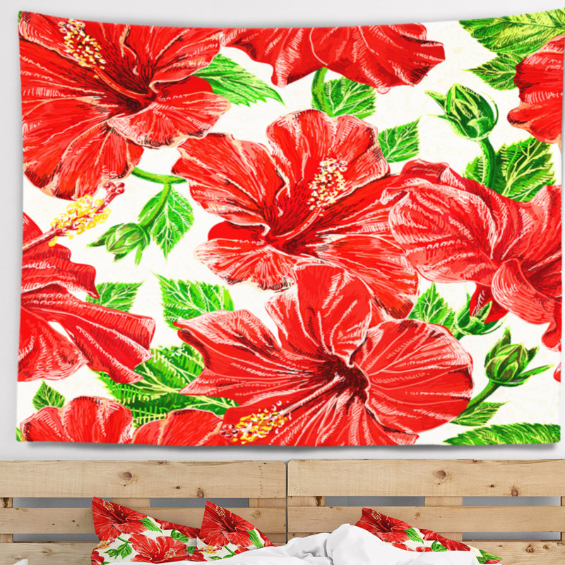 Tapisserie fleur hibiscus en polyester sans soudure avec accessoires suspendus inclus, 50" H x 60" W