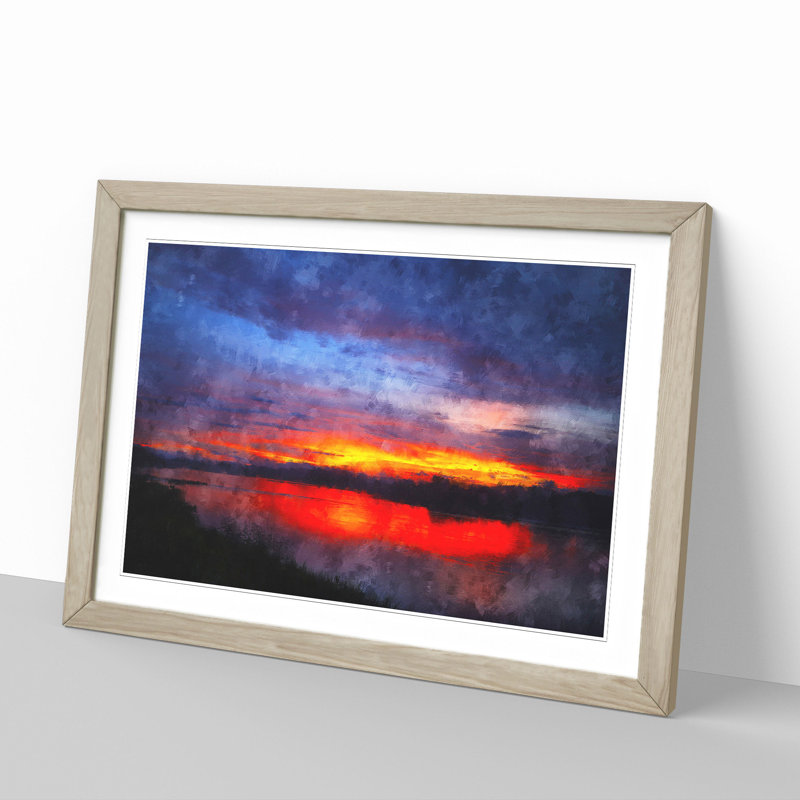 Sunset over Laos Lake - Picture Frame Painting, 48cm H x 65cm W x 2cm D, Oak Framed