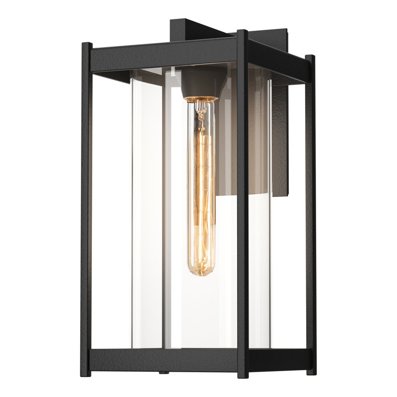 Cela Outdoor Wall Lantern, Coastal Black, 16.3" H x 8" W x 8.9" D, Clear Glass
