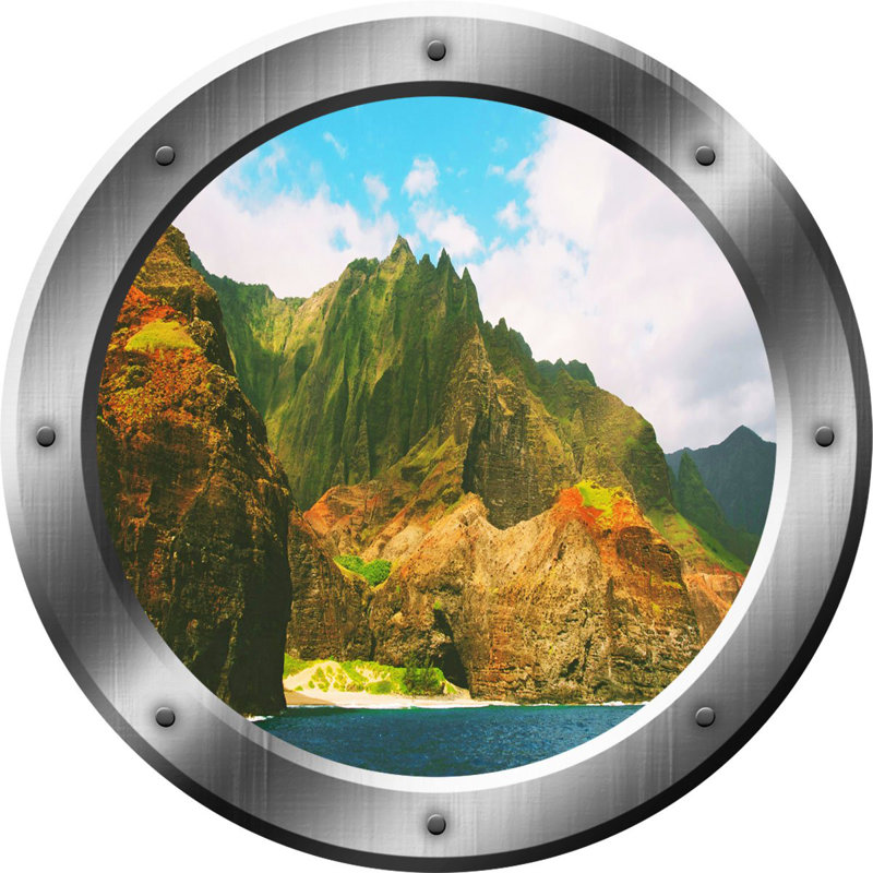 Décalcomanie murale 3d en hublot nature scène, H 14 po x l 14 po x P 0,01 po, Argent