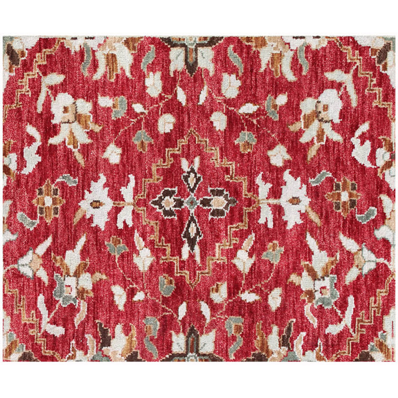 Tapis rouge brun en laine noué à la main 4 pi x 6 pi Marque Collection