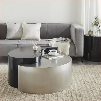 Table basse ronde moderne noire avec structure en aluminium - Durable Polyvalent pour le salon
