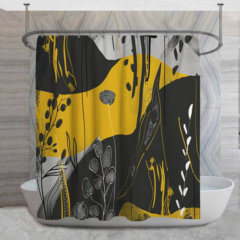 Rideau de douche botanique - décor de salle de bain feuillage 14129, H 83 po x l 70 po