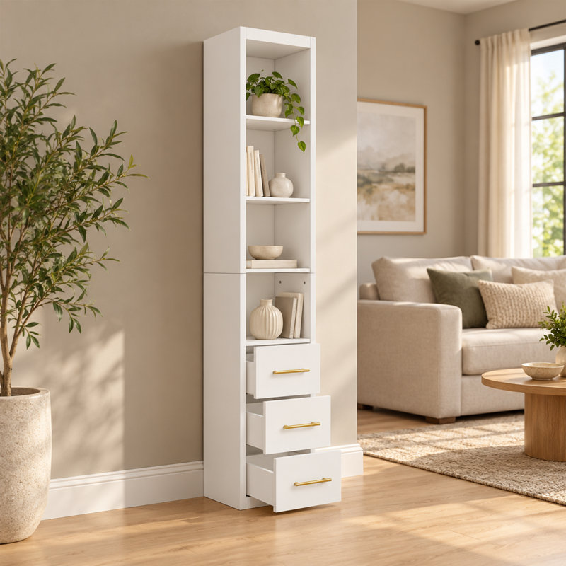 85.04" Tall Bathroom Storage Cabinet with Drawers and Anti-Tip Device
