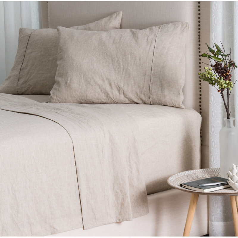  Ensemble de draps en lin pur lavé à la pierre, drap-housse 16 po, Ensemble de draps pour grand lit + 1 drap-housse +
